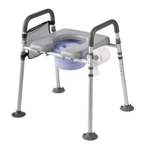 Bedside Commode Chair, 500 lbs Capacity, 4-in-1 Portable Toilet and Raised Toilet Seat with Padded Seat & Armrest, Detachable 5L Bucket